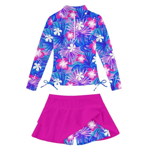 Image of Vogseek 3-12T Girls Rash Guard 2 Pieces Bathing Suit Long Sleeve Swimsuit Swimming Skirt with Shorts Swimwear