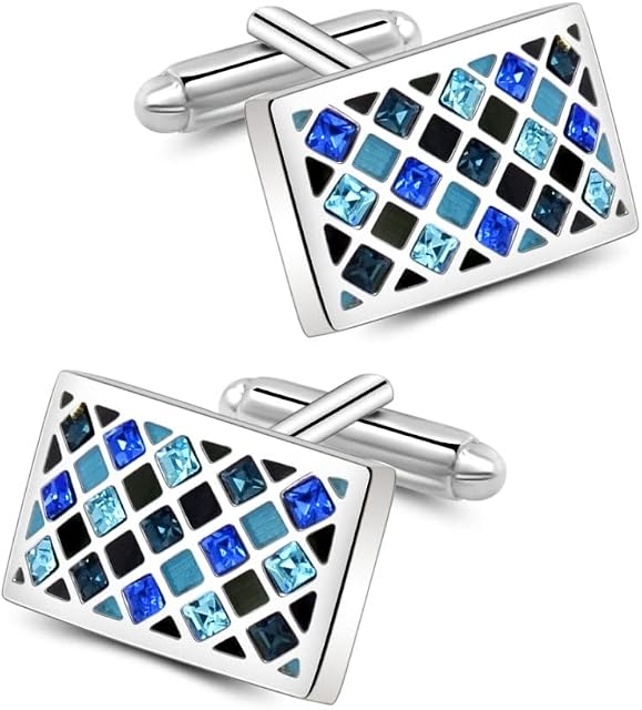 Crystal Cufflinks, Mr.Van Elegant Swarovski Crystal Cufflinks Classic Fashion Rectangle Glimmering Cuff Links Set for Men's Business Wedding Party with Gift Box Elegant Style