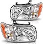 DWVO Headlight Assembly Compatible with 2005-2006 Tundra Double/Crew Cab 2005-2007 Sequoia Pickup Headlamp Replacement Pair Chrome Housing Amber Reflector