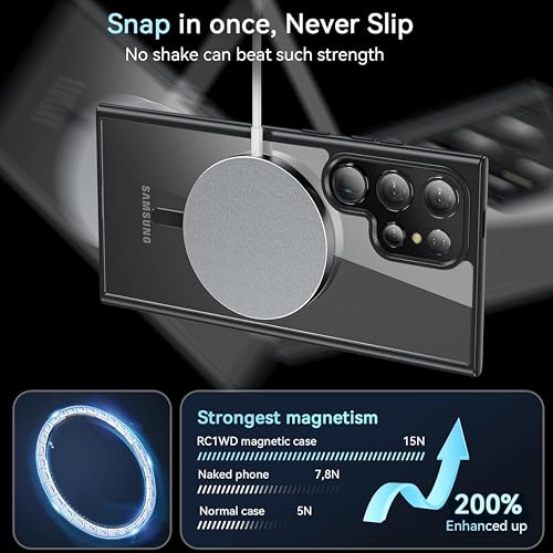 Image of ArmourPro MagSafe Compatible Case for Samsung Galaxy S24 Ultra, Magnetic Wireless Charging Back Cover with Clear Back, Flexible TPU Bumper, Camera Protection | Grey