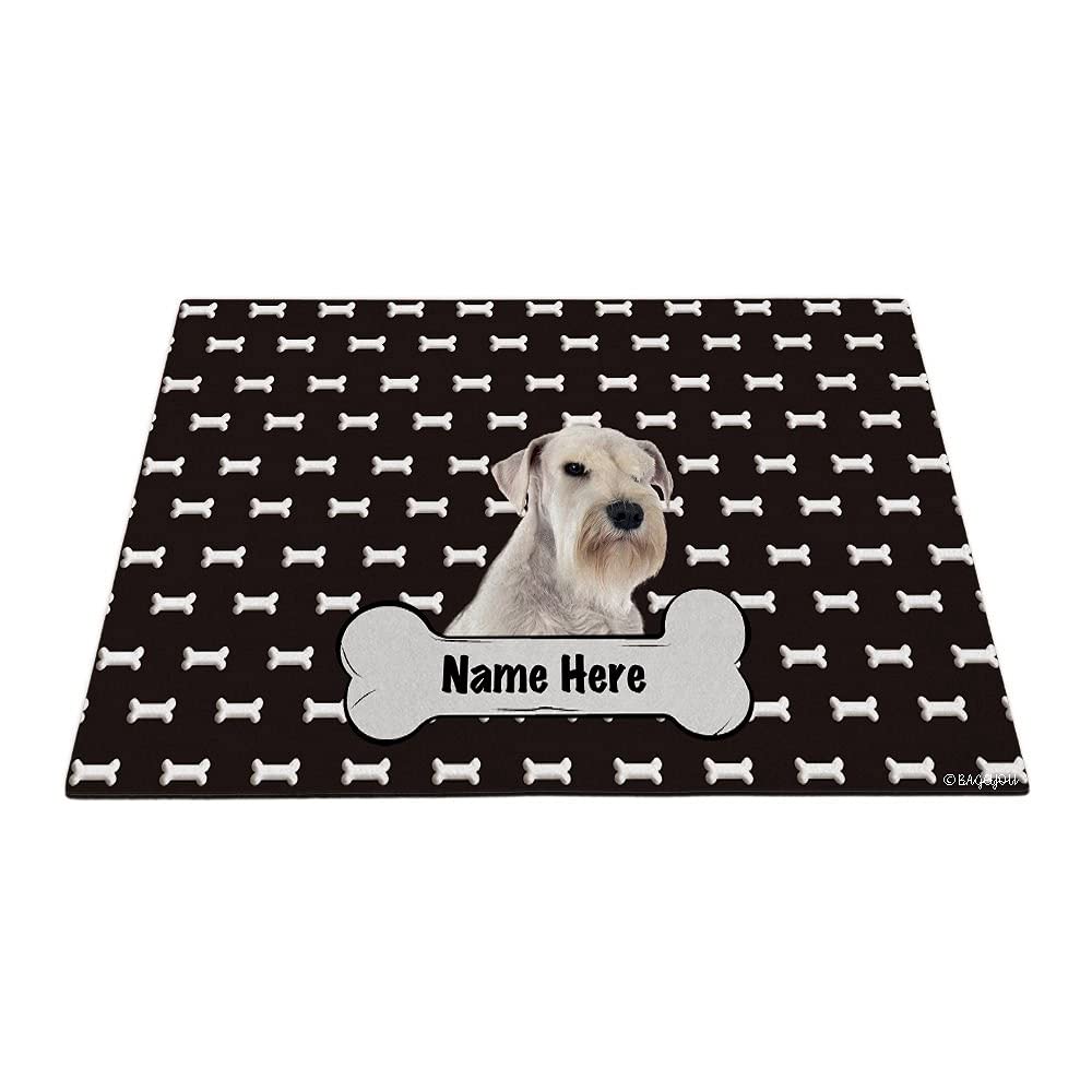 Felpudo Suave Alfombra Puerta Antideslizante Felpudo De Entrada para Cuarto Cocina 40X60cm Hueso De Nombre De Perro Personalizado, Huesos De Schnauzer Miniatura Blancos Fondo Negro