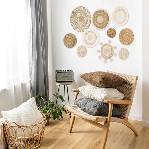 Weldomcor Boho Wall Decor Set of 10 Rattan Flower Wall Decor Woven Wall Basket Decor Handmade Seagrass Round Wall Decor Chic Wall Art for Home Living Room Bedroom Farmhouse Nursery Decor - Image 4
