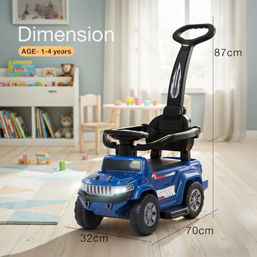 Image of Baybee Speedy Pro Baby Ride on Car for Kids with Parental Handle | Portable Kids Car with LED Lights, Music, Backrest & Basket | Toy Rideons Jeep | Toddler Push Baby Cars for 1 to 3 Years (Blue)