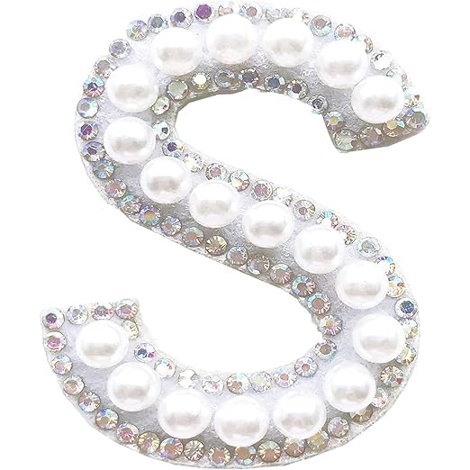 Unisex Imported Letter Patch Heat-Transfer Patch Sewing Patch for Letter Badge Decorate Repair Patches for Hats Shirts Shoes Jeans Bags (White Pearl Rhinestone) (S)