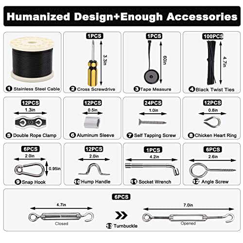 Wayska String Light Hanging Kit With 250 Ft Nylon Coated Stainless Steel 304 Wire Rope, String Light Cable With Turnbuckles And Hooks For Patio, Outdoor And Backyard Lighting Accessories #TOP7
