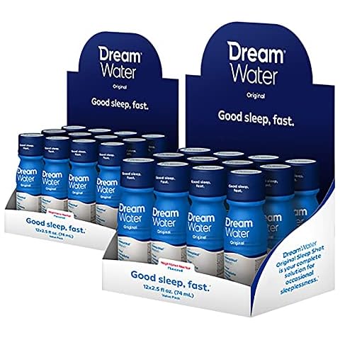 Dream Water Sleep Aid Supplement Drink; Melatonin 5mg, GABA, 5-HTP; Zero Sugar, Natural Flavors, No Added Colors, 2.5 oz Liquid Sleep Shots, Nighttime Nectar, 24-Count Cover