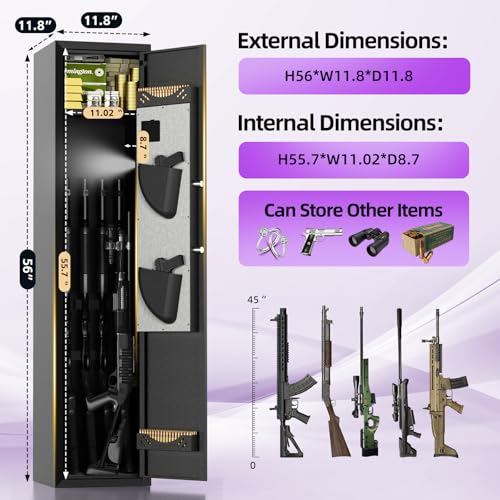 Image of 3-5 Biometric Gun Safe for Rifles and Pistols, No Assembly Required, Fingerprint Gun Cabinets for Rifles and Shotguns with Adjustable Shelves and Pistol Pockets, Quick Access Rifle Safe with Alarm