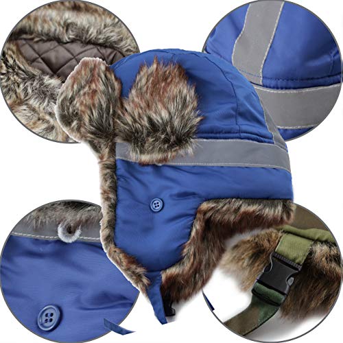 Image of Faux Fur Safety Reflective Aviator Trapper Hat Snow Ski Trooper Winter Cap