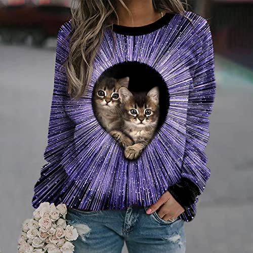 Felpa da donna stampata 3D con gatto sveglio