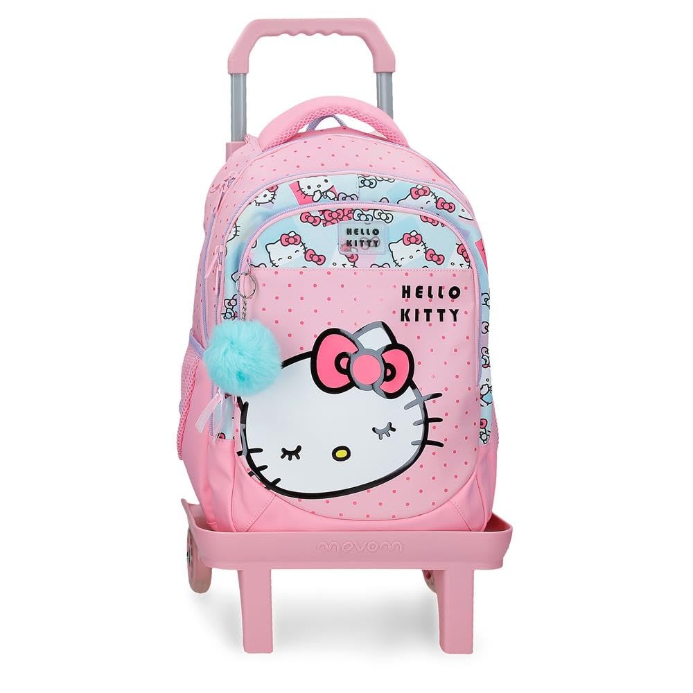 Sanrio Hello Kitty Bows Double Compartment School Backpack with Carriage 15.6" Inches Pink 28x42x14 cm PVC
