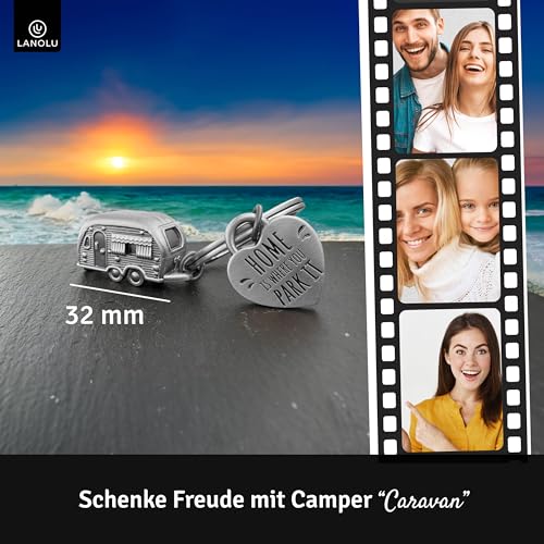 LANOLU Schlüsselanhänger Wohnwagen Geschenk, Wohnmobil Geschenk für das Camping und für Camper, 3D Anhänger- Wohnwagen Zubehör aus Metall