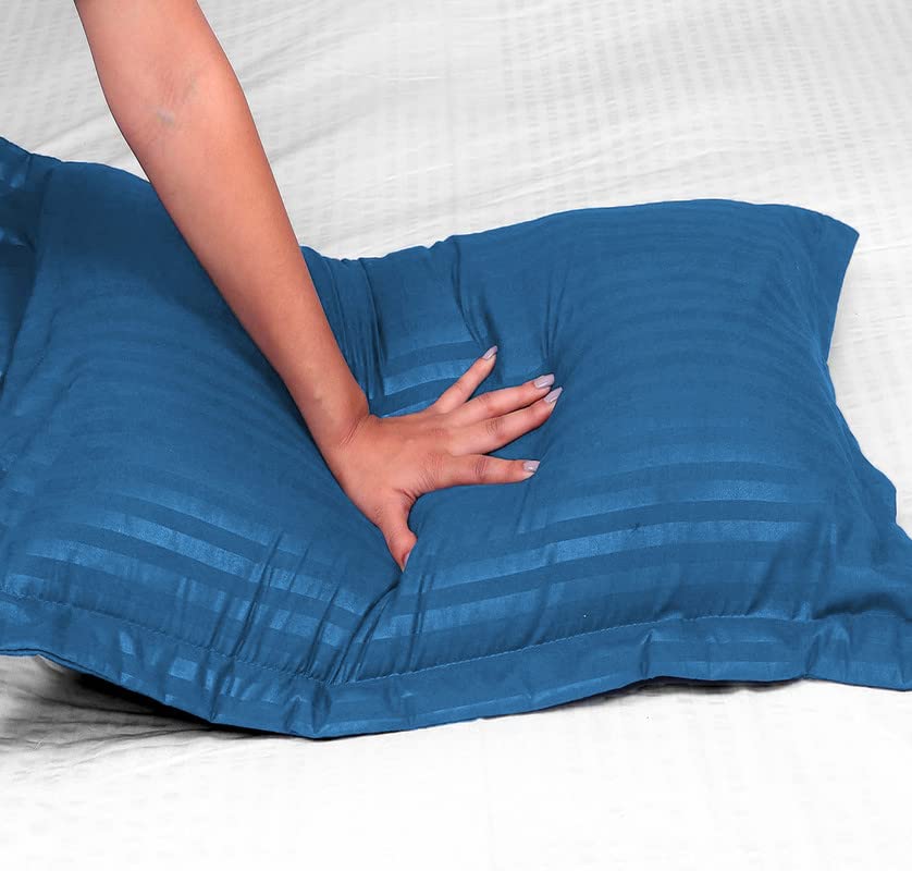 BSB HOME® 220 TC Premium Glace Cotton Solid Striped Pillow Covers | Super Soft and Breathable Envelope Closure| Set of 2 Pieces Pillow Covers King Size (Blue, 20 x 30 Inches) 1