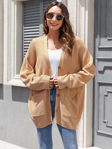 Image of ZAFUL Womens Open Front Cardigan Sweater Button Down Oversized Knit Loose Casual Chunky Pocket Outwear Coats