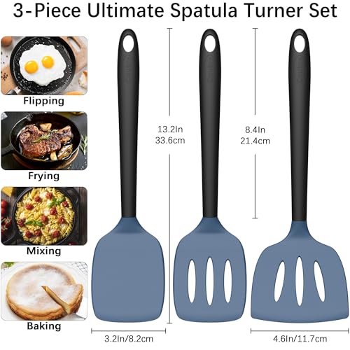 Image of Coukre 3 Pack Silicone Spatula Set, Heat Resistant to 500F, BPA-Free