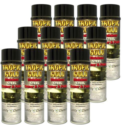 Quality Chemical Tropic Gold Stainless Steel Cleaner and Polish - Magic Cleaner and Polish for Stainless Steel, Perfect Sink Stainless Steel Cleaner 14 oz Can (Pack of 12)