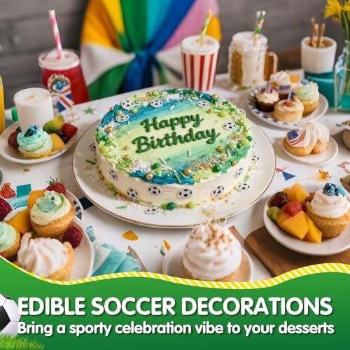 Image of Edible Soccer Sprinkles for Cake Decorating,Food Grade 130g,Baking Sprinkle Mix for Sports & Football Theme Party,Green Gold White Pearls and Jimmies with Soccer Wafer Paper Toppers,for Cupcakes,Ice Cream,Cookies,Donut,Cake Decorations,Match Viewing Events Birthday Celebration Supplies