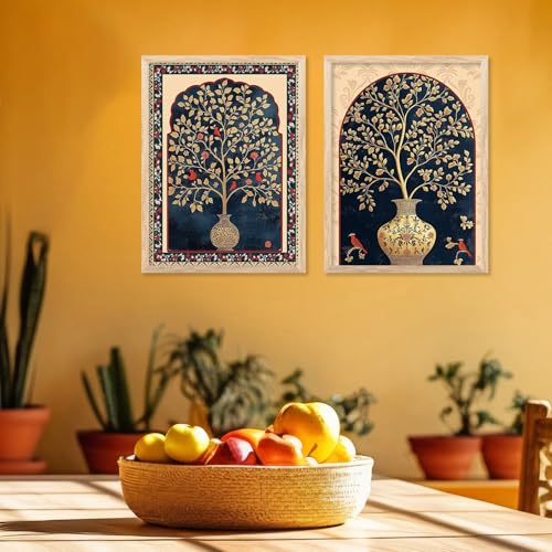Image of kotart - Pichwai Art Painting for Wall Decoration Wall Poster With frames Traditional Indian Wall Art Madhubani Paintings for Living Room Framed Wall Painting for Home Room Bedroom Office Wall Decor Wall Paintings For Home Decoration Indian Wall Art Home Decor Frames set of 2 (Art 4, (19x25 inch), Framed)
