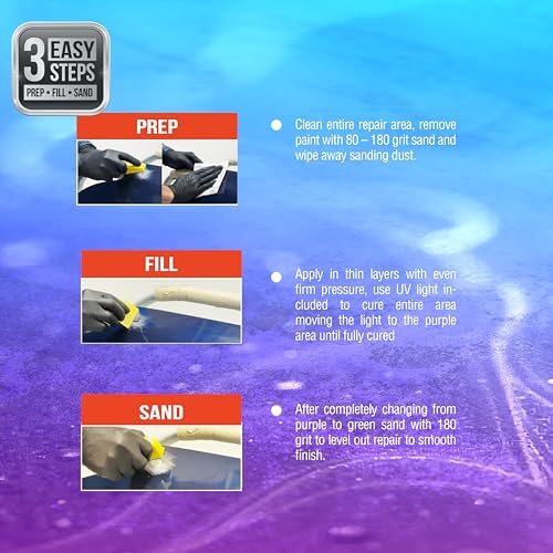 Image of Evercoat Body Shop 105069 UV Cured Putty Ultra Fast Cure, Repairs Small Chips, Dings & Scratches on Cars & More, No Mixing, UV Light Included