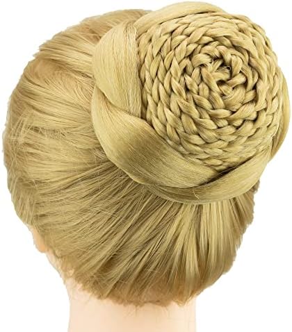 IMISSU Braided Chignon Dancer Hair Cover Donut Hairpieces Scrunchies Women Hair Buns Wig Updo for Wedding Party (M2 Ash Blonde)