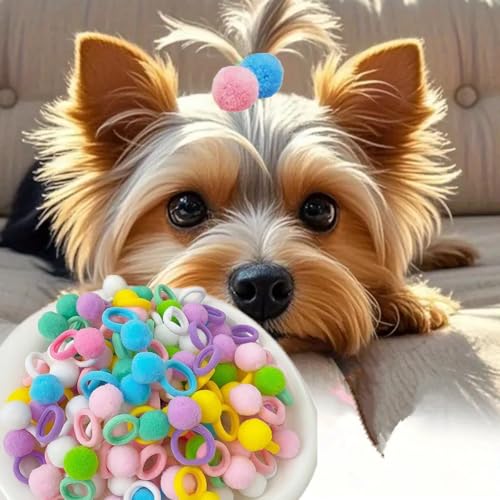 50pcs Puff Ball Dog Hair Ties Multicolored