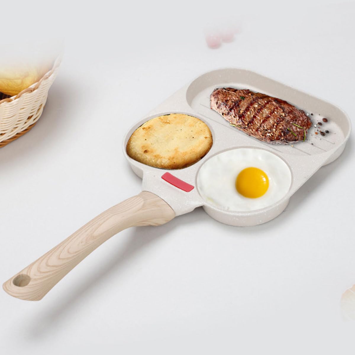 Padella Antiaderente Multifunzione 3 in 1 in Alluminio per Pancake, Uova e Hamburger, Padella da Campeggio Scanalature, per Colazione e Cucina All’aperto, Facile da Pulire