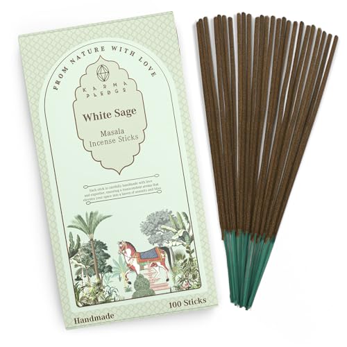 Incense Sticks White Sage Incense Pack of 100 Stick Hand Rolled Aromatic Masala Made with Natural Ingredients 45 60 Minute Burn Time Best for Home Fragrance Meditation Yoga Spiritual Healing