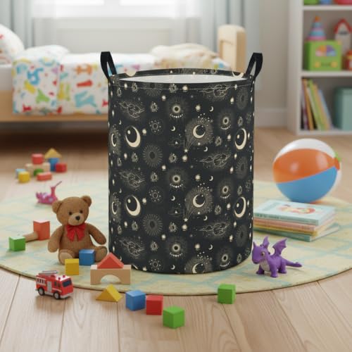 Image of Baby Laundry Hamper Basket Baby Hamper for Nursery Boy and Girl Cute Storage Bin Organizer Boho Room Decor(Moon Star)