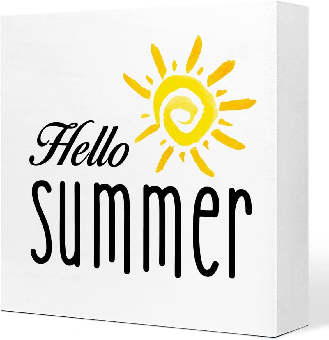 Hello Summer Box Sign 5x5 Inch Wooden Tabletop Decor