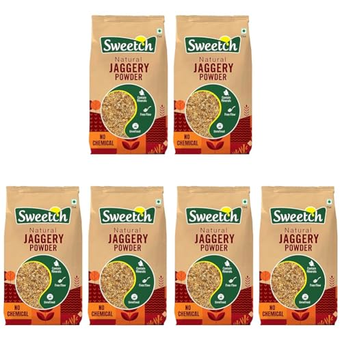 Image of Sweetch Natural Cane Jaggery Powder 1kg Each Pouch Natural Sweetener | Refined Sugar Alternative contain Minerals, No Chemical, Sulphur & Bleach Free | Gur, Gud Powder for Baking & Cooking (Pack of 6)
