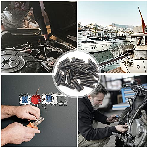 Image of Heat Shrink Butt Connectors, 50Pcs 14-12 AWG Black Marine Grade Insulated Crimp Wire Connectors, Waterproof Electrical Connectors Butt Splice for Boat Truck Wiring