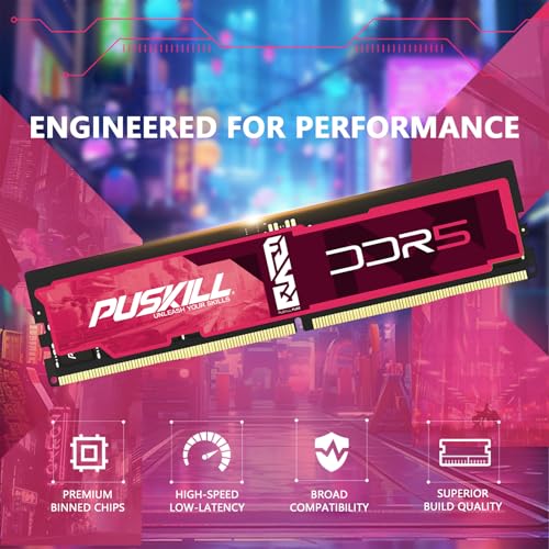 Image of PUSKILL DDR5 RAM 32GB Kit (2x16GB) 4800MHz CL38 Desktop Memory - Plug & Play for Intel & AMD Ryzen 7000