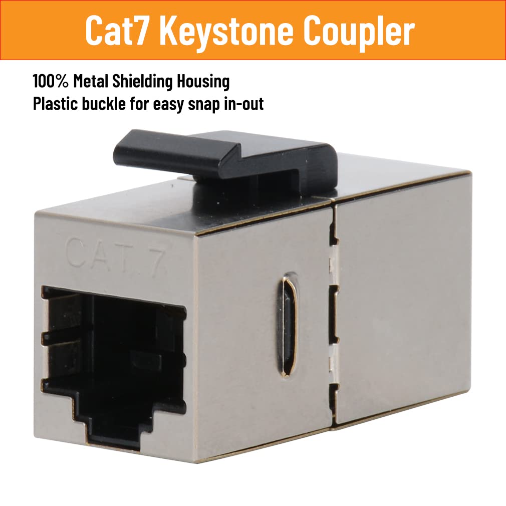 Lot de 2 plaques murales RJ45 à 2 ports, simple interrupteur Cat7 avec coupleur Ethernet Cat7 blindé en métal, support de montage basse tension pour câbles réseau (blanc, lot de 2)