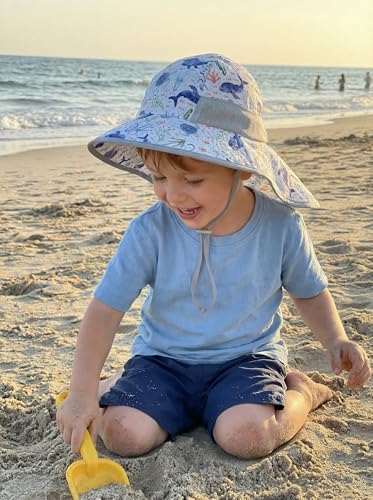 Image of icolor Kids Sun Hat UPF50+ Sun Protection Bucket Hat Toddler Summer Beach Play Hats with Neck Flap for Girl Boy Ages 3~10