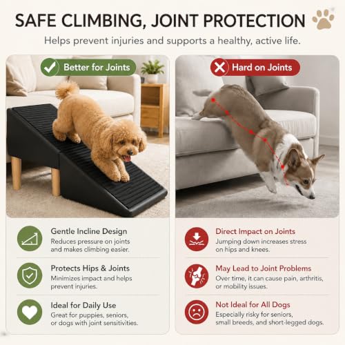 Image of 2-in-1 Foldable Ottoman Dog Ramp for Couch,Convertible Folding Dog Stairs for Couch and Bed,Non-Slip Wooden Pet Stairs for Puppy Senior Injured Dogs(Black)