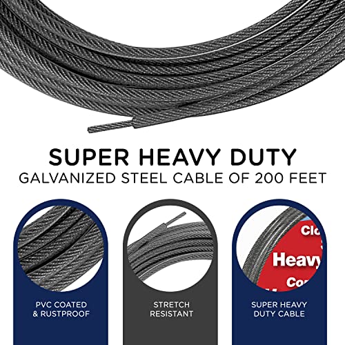 Strata 200 Feet Clothesline Outdoor Heavy Duty Galvanized Wire Steel Cable, Silver Pvc Coating - Clothes Line Wires For Outside Laundry Drying #TOP1