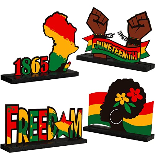 Chunful 4 Pieces Juneteenth Wooden Centerpieces for Table Wood Mantle Juneteenth Party Favors Juneteenth Party Decorations Wooden Table Decor Centerpieces for Juneteenth Home Desktop Decorations