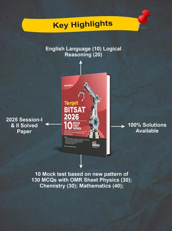 Image of Target BITSAT 2026 - 10 Mock Tests Series with 2025 (2 Sets) Previous Year Solved Papers 4th Edition | Physics, Chemistry, Mathematics, English & Logical Reasoning PYQs