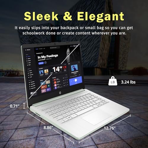 Image of HP Stream 14 inch HD Laptop, Intel Processor N150, 4GB RAM, 128GB UFS, Intel Graphics, Copilot, Fast Charge, Wi-Fi 6, Windows 11 S, Green (Renewed)