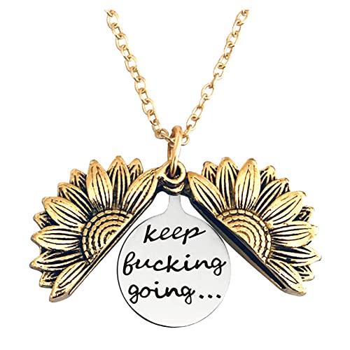ZAHSY Gold Sunflower Locket Necklace for Women Keep Fucking Going Inspirational Gifts for...