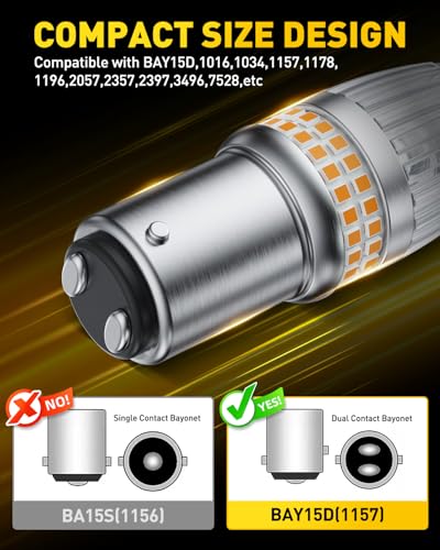 Image of AUXITO 1157 LED Bulbs Amber Yellow Turn Signal Lights, 700% Brighter 2057 2357 7528 BAY15D LED Bulbs with Projector for Turn Signal Parking Tail Brake Blinker DRL Marker Lights, Pack of 2