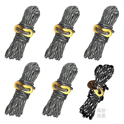 6本セット ロープ テントロープ 2本の反射材入り 長さ4m 径4mm パラコード ガイロープ タープロープ キャンプ 用紐 ガイライン アウトドア タープ テント 固定 テント ロープ 張り綱 アルミニウム自在金具 耐荷重250kg 多機能