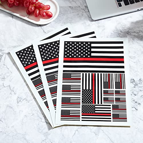 Image of CANTENDO 3 Pack Thin Red Line American Firefighter Flag Decal - Thin Red Line American Firefighter Flags Reflective Vinyl Car Stickers - for Car Window Bumper Waterproof Sticker (12 x 8.5 Inch)