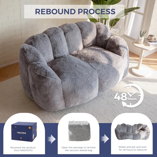 MAXYOYO Sitzsack, Floralförmige 2 Sitzer Sofa mit Memory-Foam Füllung, Weiches Kunstfell Sitzsack Giant für Wohnzimmer Schlafzimmer