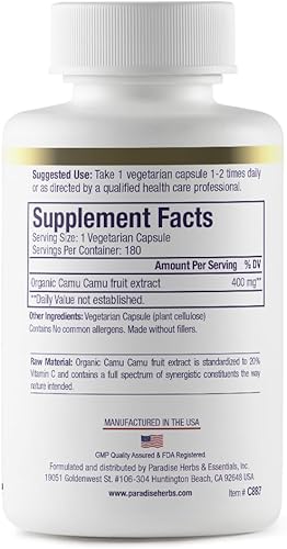 Miniatura 10 de Paradise Herbs Camu Camu con Natures C 400 mg 60 cápsulas