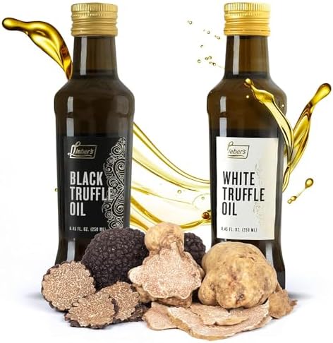 Lieber’s Black & White Truffle Oil Bundle | Premium Truffle Oil for Cooking, Salad Dressing, Garnish | This Gourmet Olive Oil Is Vegan, Vegetarian & Gluten Free | 8.45 Fl Oz Glass Bottle
