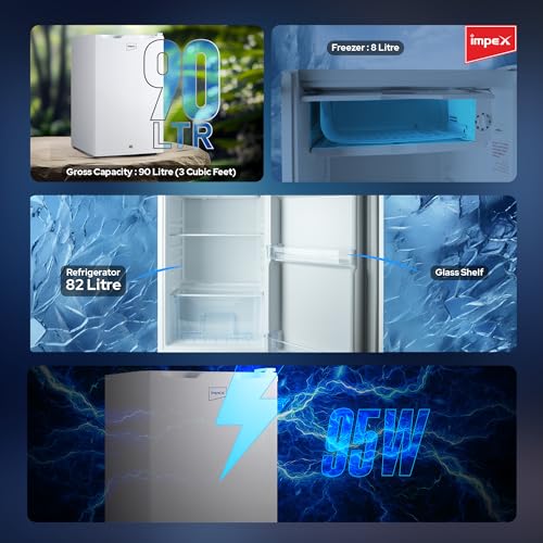Image of Impex Refrigerator Single Door Fridge (3 Cubic Feet) Freezer,Glass Shelves, Safety Lock And Key, Low Noise, Energy Saving, Fast Cooling 90 L 95 W IMRF 140 B White