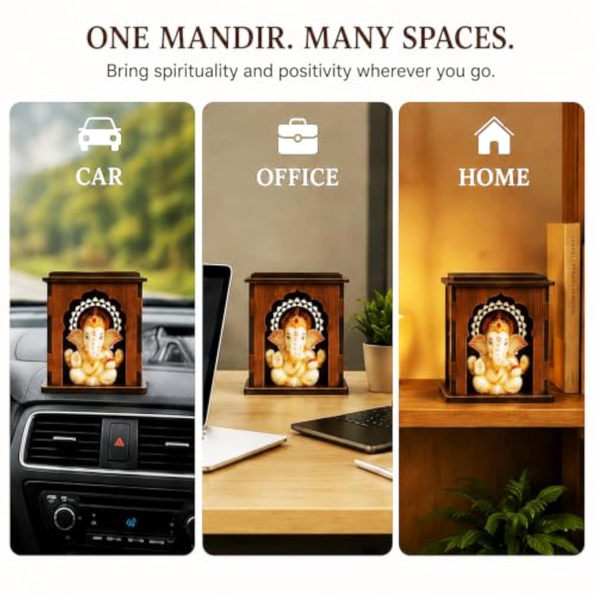 Wooden Car Dashboard Mandir with Ganpati Idol