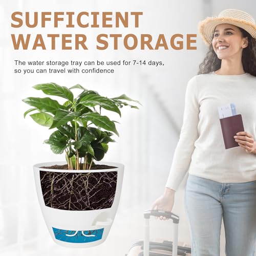 QRRICA Plant Pots 10/9/8/7.5/7 Inch Self Watering Pots, Set of 5 Plastic Planters with Drainage Holes and Saucers,Plastic Flower Pots,Nursery Planting Pot for Indoor Out Door Plants(Pure White) by QRRICA - Image 5