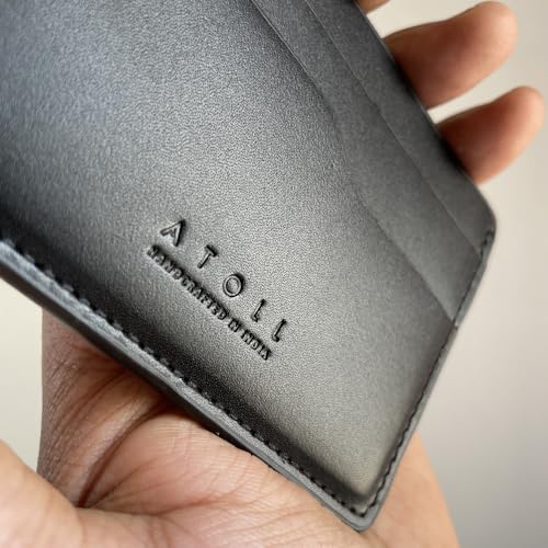 Image of Atoll Leather Slim Card Holder Wallet for Men, Minimalist Credit Card Holder, Genuine Leather Stylish Card Wallet for Men, 3 Card Slot and Large Cash Compartment (Black)