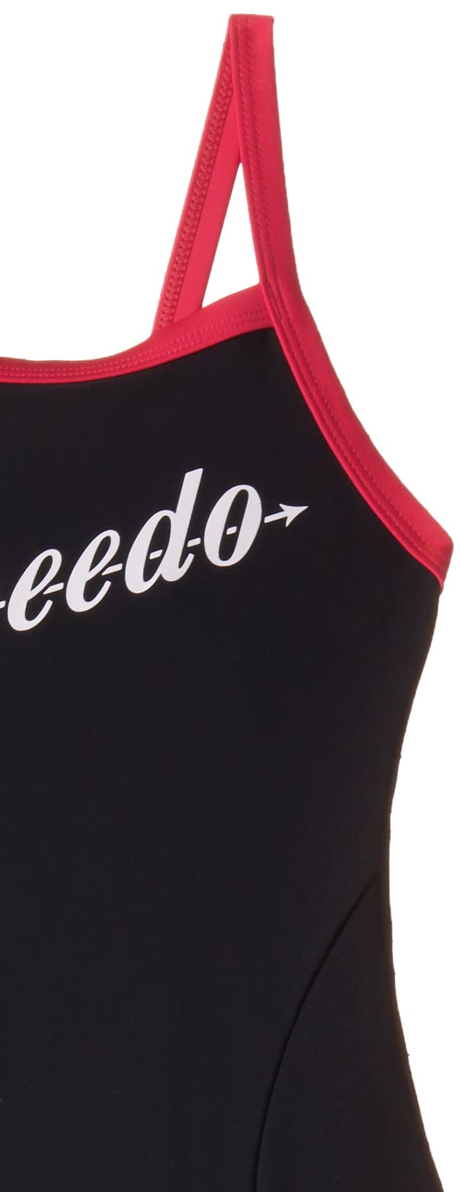 Speedo Girl's Endurance 10 High Chlorine Resistance UPF 40+ Sun Protection Heritage Logo Thinstrap Muscleback One Piece V-Cut Swimsuit - Black & Raspberry Fill 1